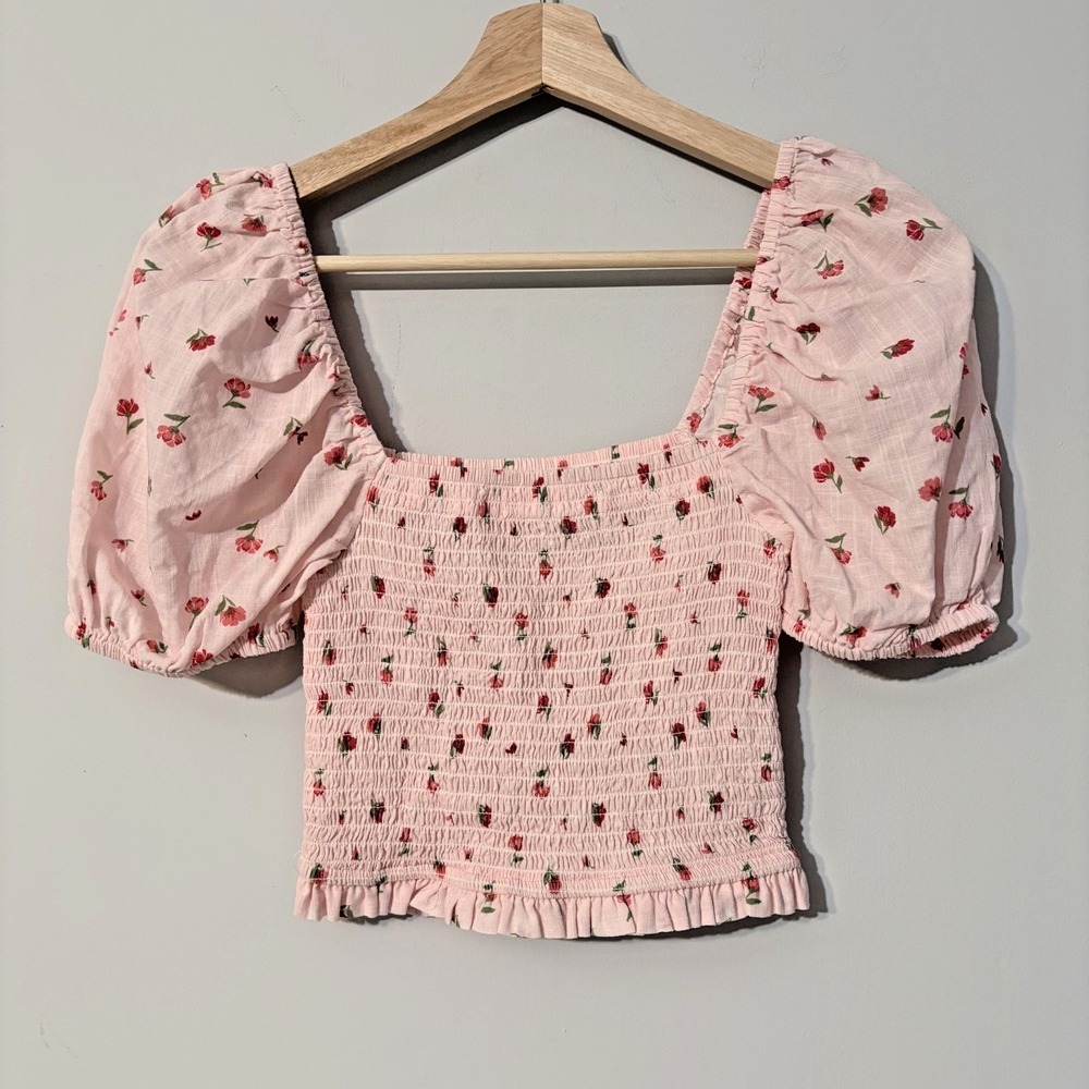 Altar'd State Morgan Pink Floral Smocked Top Women's Size S - Picture 4 of 5